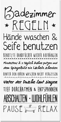 Holz-Schild "Badezimmer-Regel" 30x60 cm, beige | yomonda