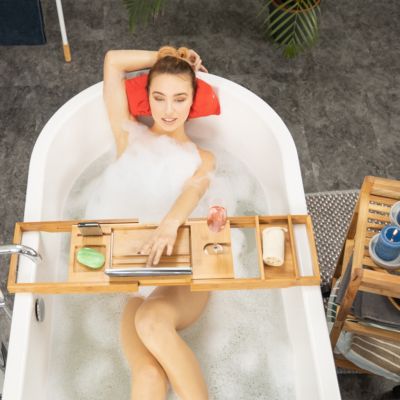 Badewannenablage Bambus mit Buchstütze, beige, relaxdays | yomonda