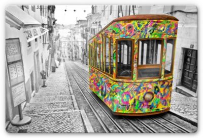 Glasbild Ben Heine Tram In Lissabon 80 X 60 Cm Grau Yomonda