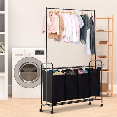 Wäschesortierer mit Kleiderstange, schwarz, HOMCOM | yomonda