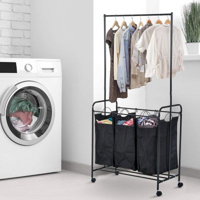 Wäschesortierer mit Kleiderstange 84 x 41 x 172 cm (LxBxH), schwarz