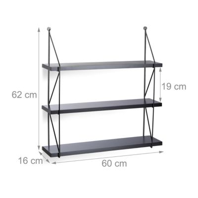 Hängeregal für die Wand mit 3 Ablagen, schwarz, relaxdays | yomonda