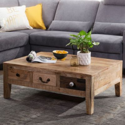 Mango Massivholz Couchtisch, H38 x B100 x T70 cm, braun