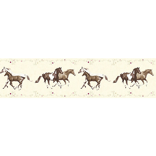 Vliesbordüre Little Stars, Pferde, creme, 5 m x 13 cm