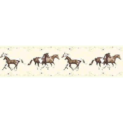 Vliesbordüre Little Stars, Pferde, creme, 5 m x 13 cm