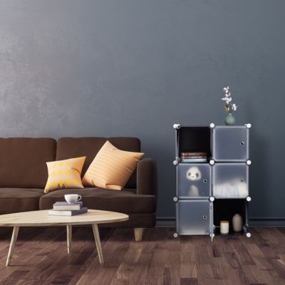 Regal-System mit 6 Türen, H 97,5 x B 66 x T 31,5 cm, schwarz, relaxdays