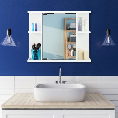 Spiegelschrank mit 6 Fächer, H 45 x B 50 x T 12 cm , weiß, relaxdays
