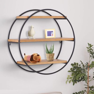 Rundes Wandregal mit 3 Fächer, braun, HOMCOM | yomonda