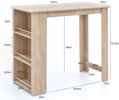 Bartisch WL5.732 Stehtisch 120x107,5x60 cm Küchenbartisch Bartresen mit
