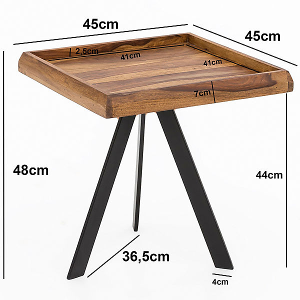Beistelltisch 45 x 48 x 45 cm WL5.655 Sheesham Couchtisch Tischchen Holztisch Sofatisch Anstelltisch