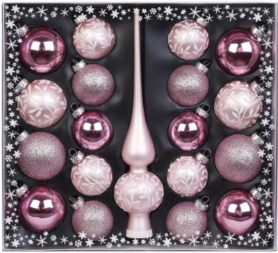 19tlg. GlasWeihnachtsbaumschmuck Set mit Spitze, rosa