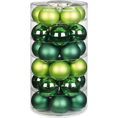 30er-Set Glas-Weihnachtskugeln, Ø6 cm, inkl. 50 Stk. Schnellaufhänger, grün glanz/matt