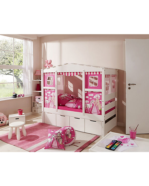 TICAA „Hausbett Mini mit Bettkasten „“Horse Pink““ Kiefer Weiß“ weiß Gr. 80 x 160 | 04251105929079 TICAA „Hausbett Mini mit Bettkasten „“Horse Pink““ Kiefer Weiß“ weiß Gr. 80 x 160 | 04251105929079