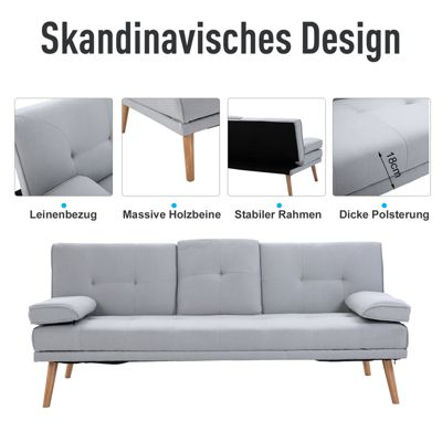 Schlafsofa als 3-Sitzer, beige, HOMCOM | yomonda