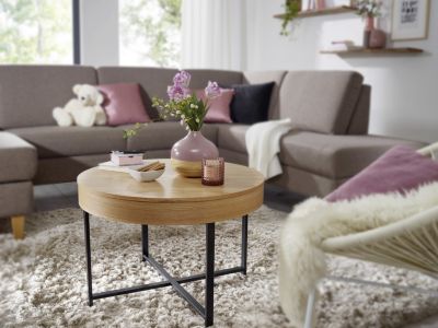 Couchtisch Rund Ø69 cm mit Eichen Optik Tisch mit Stauraum Lounge