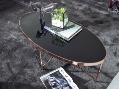 Couchtisch Glas Schwarz Oval 110x56 cm Metallgestell