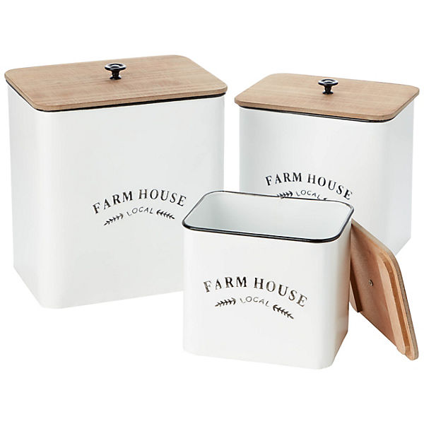 Aufbewahrungsbox 3er-Set holz hell/weiß glanz FARM HOUSE, braun