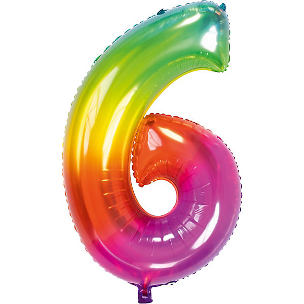 Folienballon Yummy Gummy Regenbogen Zahl 6, 86 cm
