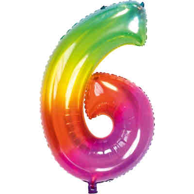 Folienballon Yummy Gummy Regenbogen Zahl 6, 86 cm