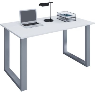 VCM Holz Schreibtisch Computertisch Arbeitstisch Büromöbel Lona U Alu Silber weiß | 04051814378782