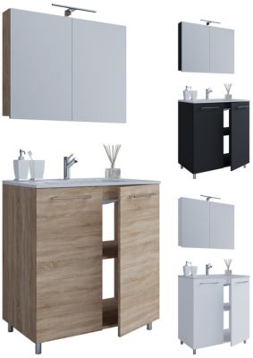 3 Tlg Stand Waschplatz Set Waschtisch Waschbecken Keramik Sentas Spiegelschrank 2 Drehturen Breite 80 Cm Weiss Vcm Yomonda