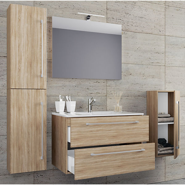 5-tlg. Waschplatz Badmöbel Badezimmer Set Waschtisch Waschbecken