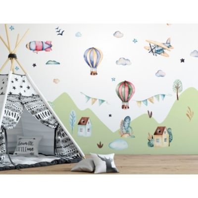 Wandtattoo Pastell Flugzeuge Heißluftballon Wanddeko Set 