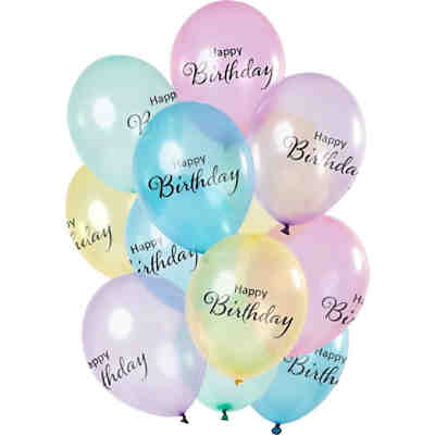 Luftballons Crystal Happy Birthday Regenbogen 30 cm, 12 Stück