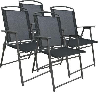 4er-Set Gartenstuhl Stühle Stuhl Metall Textilene klappbar, grau, VCM