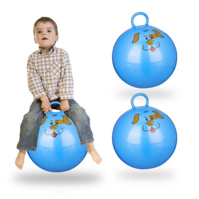 3x Hüpfball im Set Springball für Kinder Hopsball Skippy-Ball Gummiball blau 