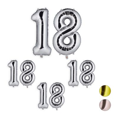 relaxdays 4 x XXL Folienballon Zahl 18 silber | 04052025320157