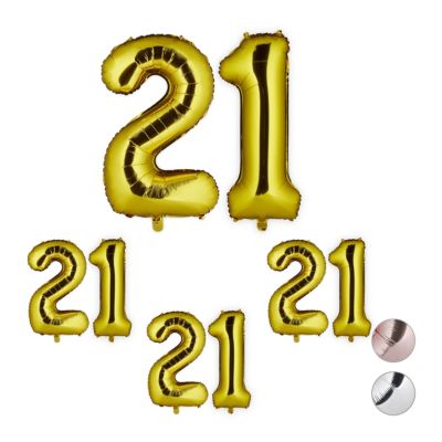 relaxdays 4 x XXL Folienballon Zahl 21 gold | 04052025320249
