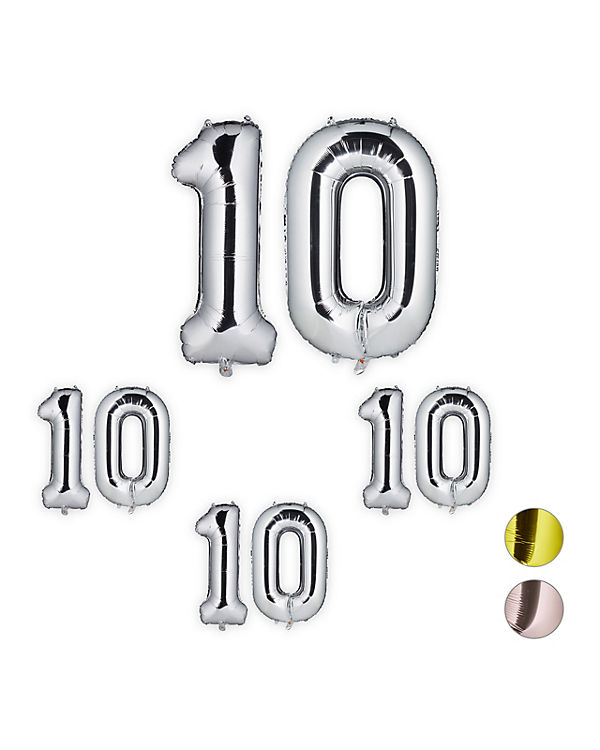relaxdays 4 x XXL Folienballon Zahl 10 silber | 04052025320133 relaxdays 4 x XXL Folienballon Zahl 10 silber | 04052025320133