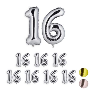 relaxdays 8 x XXL Folienballon Zahl 16 silber | 04052025320355