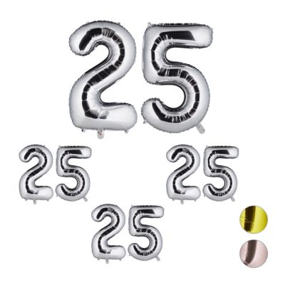 relaxdays 4 x XXL Folienballon Zahl 25 silber | 04052025320188