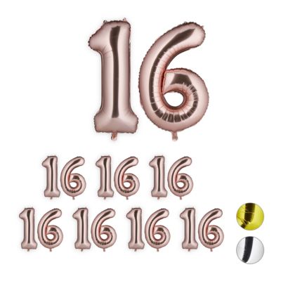 relaxdays 8 x XXL Folienballon Zahl 16 roségold rosa | 04052025320287