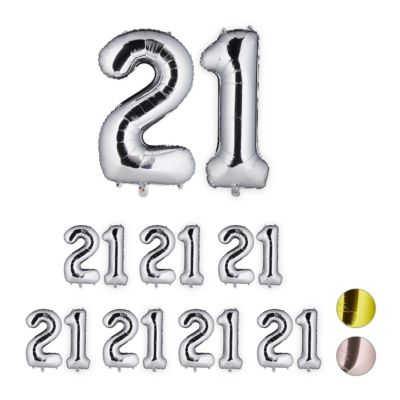 relaxdays 8 x XXL Folienballon Zahl 21 silber | 04052025320386