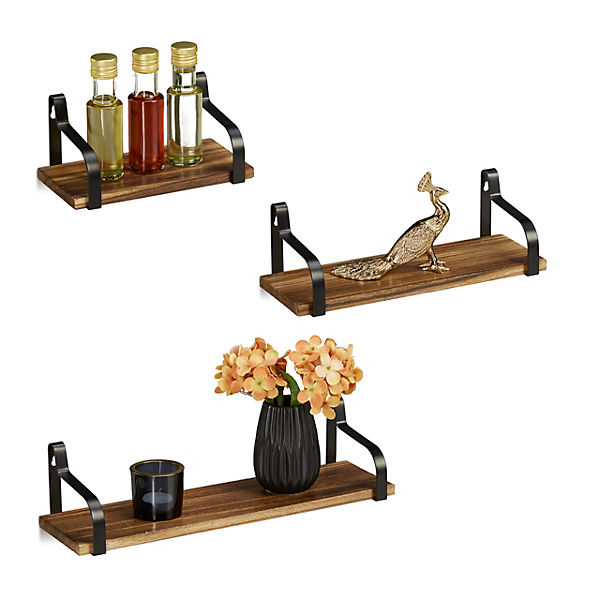 MDF blau Relaxdays Regalbrett 3er Set Wandboard Holz U-Form Wandregal Gew/ürzregal h/ängend H/ängeregal Wand
