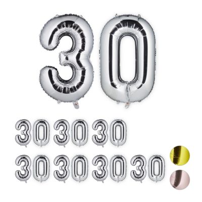 relaxdays 8 x XXL Folienballon Zahl 30 silber | 04052025320409
