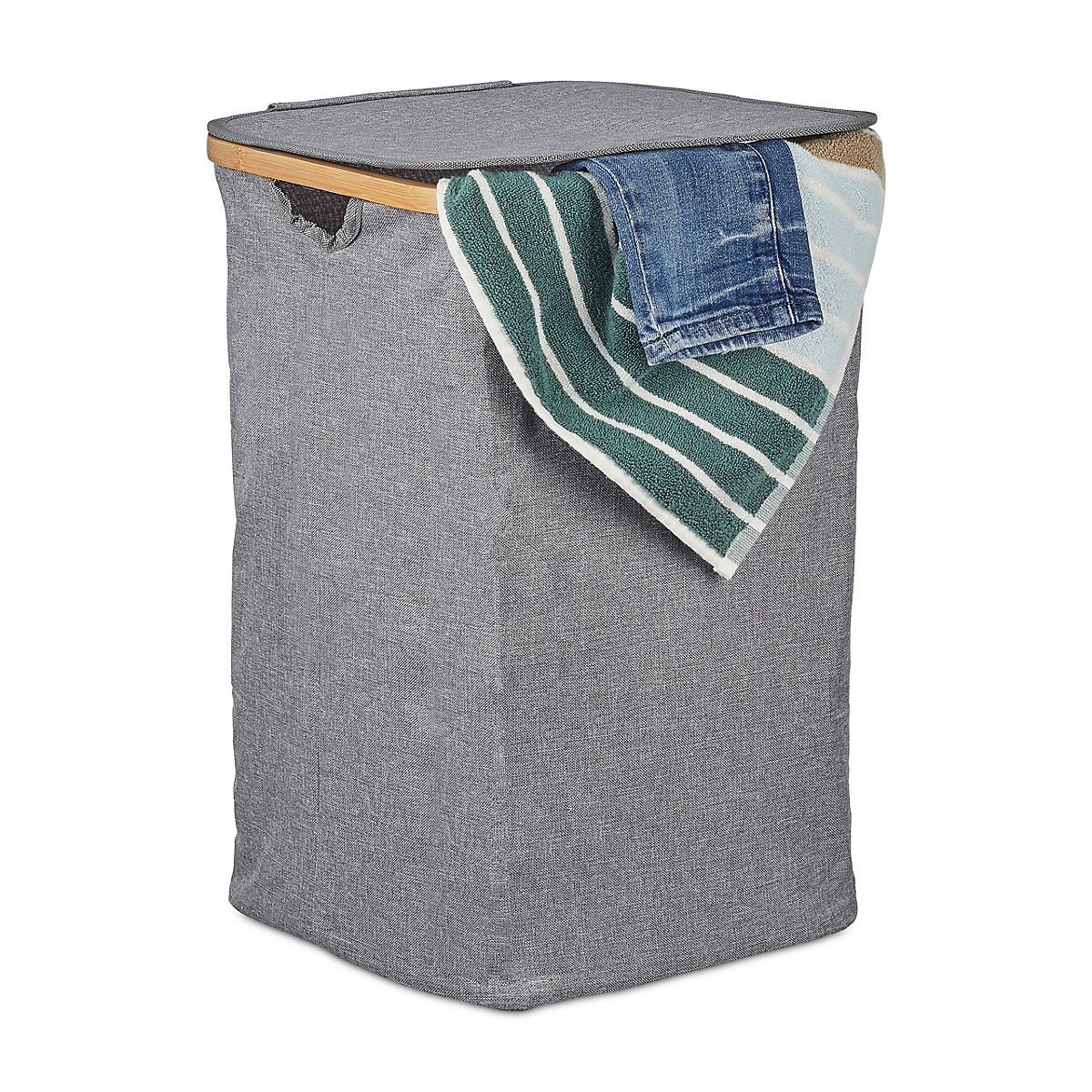 Wäschekorb mit Deckel quadratisch, grau, relaxdays | yomonda