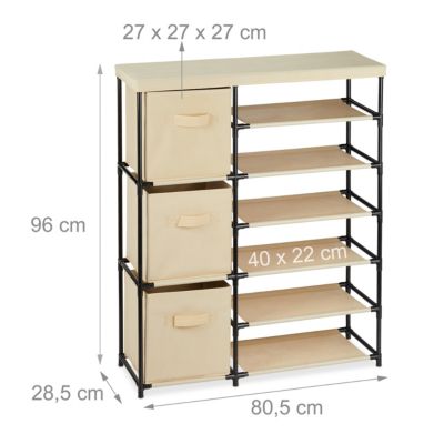 Schubladenschrank Stoff mit 3 Körben, beige, relaxdays | yomonda