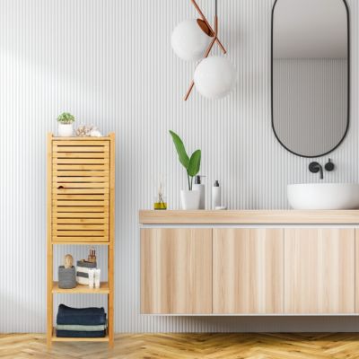 Badregal Bambus mit Tür, beige, relaxdays | yomonda