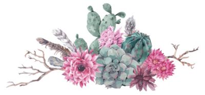 Wandtattoo Blumen Aquarell Kaktus Blätter mit Blüte Wandsticker Deko 