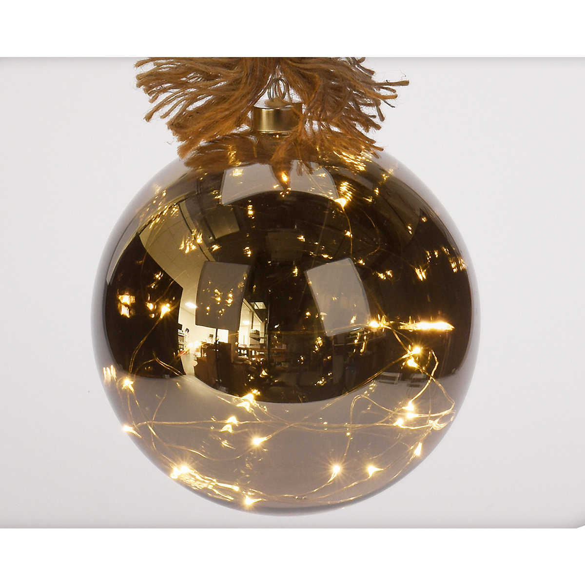 LED-Glaskugel mit Seil Ø20cm, 49 LED's, L95cm, warmweiß