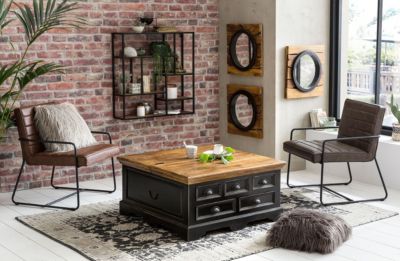 Couchtisch mit Schubladen und Klappe, 90x90x47cm, braun, SIT | yomonda