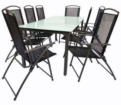 Sitzgruppe 190x80 Mattglas Gartenmöbel Gartengarnitur Tisch VCM Alu Tisch Esstisch Essgruppe Gartentisch Gartenmöbel