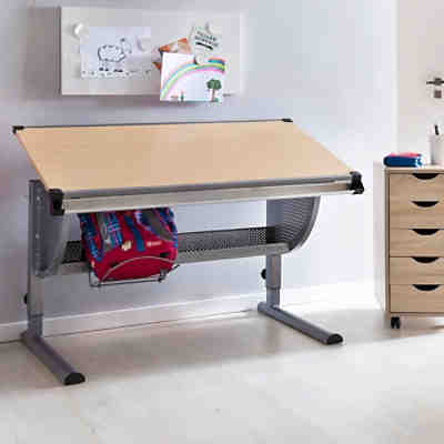 Design Kinderschreibtisch Holz 120 x 60 cm | Schülerschreibtisch neigungs-verstellbar | Schreibtisch Kinder höhenverstellbar