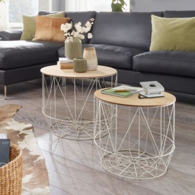 Beistelltisch 2er Set aus Körben Korbtische mit abnehmbaren Tablett