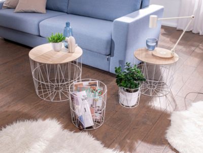 Beistelltisch 4er Set aus Körben Korbtische mit abnehmbaren Tablett