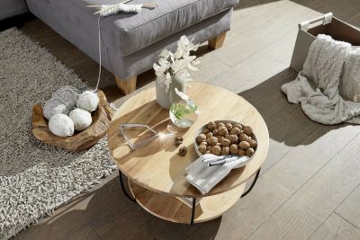 Couchtisch 60 cm Akazie Wohnzimmertisch Rund Holz Massiv Sofatisch